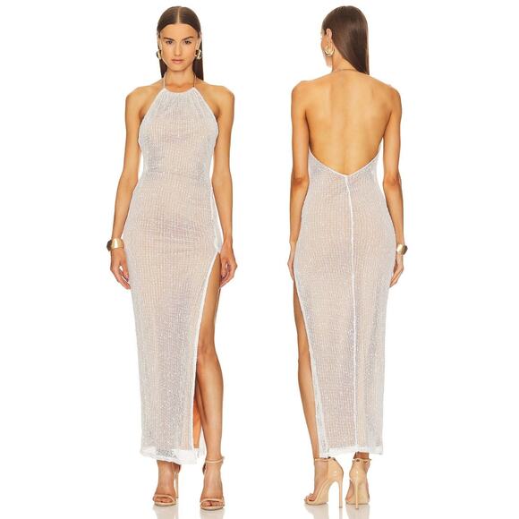 Michael Costello x REVOLVE Noomi Maxi Dress Open Knit Overlay Sexy Beachy Small - Picture 1 of 10